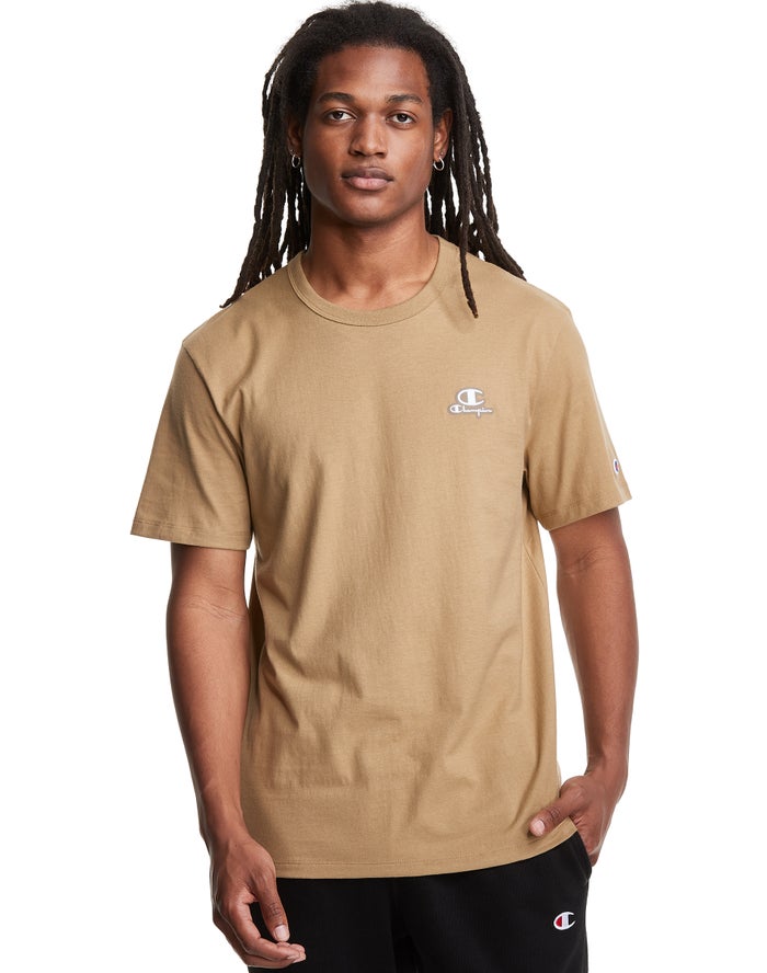 Champion Mens T-Shirt NZ - Lightweight C Logo Applique Khaki ( 1289-LZVQD )